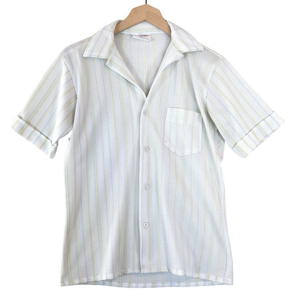 Vintage 60s 70s Sears Shirt Mesh Polyester Madmen Atomic MCM Nik Vtg Mens S